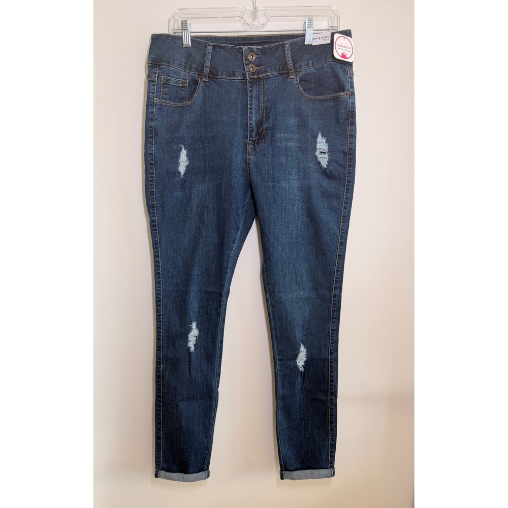 Mia & Moss Skinny Jeans Womens 16 Blue NWT Distressed Cuffed High Rise Stretch